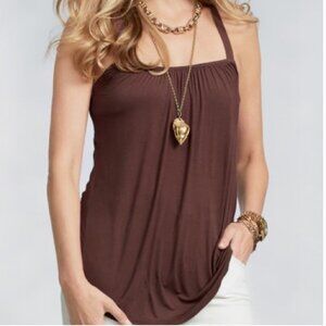 CAbi #409 Ruched Convertible Straps Raisin Trapeze Tank Size Large